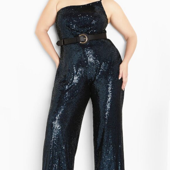 NWT City Chic Womens Savanna Sequin Jumpsuit One Shoulder Black Plus Size L/20 - Picture 16 of 16